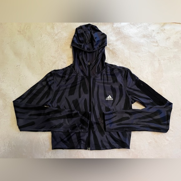NWOT Adidas Primegreen Hooded Running Jacket Aeroready Cropped - Picture 1 of 8